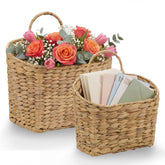 84ECO wicker hanging basket front door display elevates curb appeal with natural hyacinth.