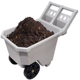 AAIN grey two-wheel wheelbarrow front view shows stability for easy loading.