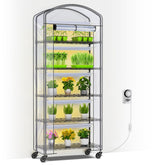 Abimars 5-Tier Greenhouse front view shows sturdy welded frame supporting up to 175 lbs.