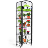 Abimars 5-Tier Mini Greenhouse front view showing sturdy metal shelves and lockable casters for indoor gardening