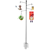 ABtool shepherd hook with five-prong base for stable outdoor displays of plants and feeders.