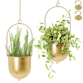 AceList Boho hanging planter with gold metal hanger on wall for stylish decor.