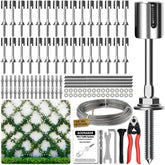 Acemaker wire trellis kit demonstrates a diamond layout on a wall for climbing plants.