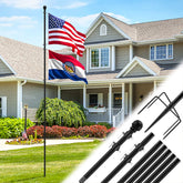 Acostop 10 ft in-ground flag pole displaying two flags for front yard display.