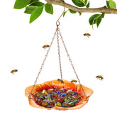 Acostop bee feeder with hibiscus orange design attracts pollinators and adds color.