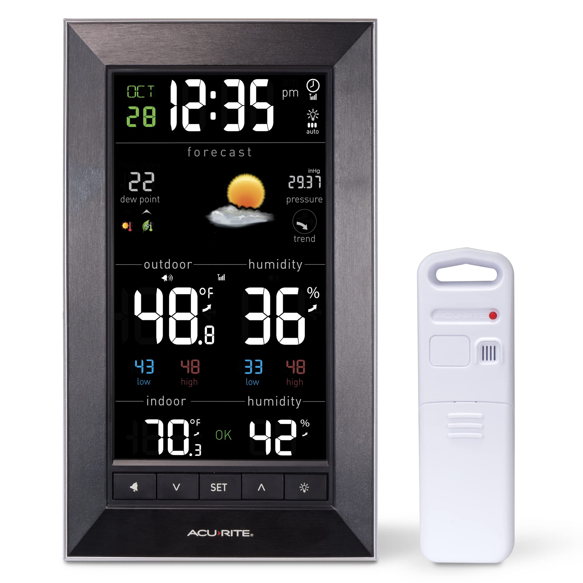 AcuRite 01121M outdoor sensor providing reliable backyard temperature and humidity measurements.