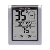 AcuRite indoor thermometer and hygrometer display shows temperature and humidity clearly.