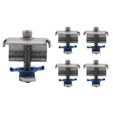Adamax SPEC158 end clamp on steel strut for secure solar panel mounting.