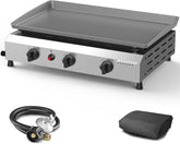 ADREAK 3-burner BBQ flat-top grill on patio with spacious cooking area for family meals.