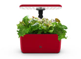 AeroGarden Harvest Lite Cherry Red front view on a countertop, compact and stylish.
