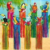 Affrolling tropical birds decor banner featuring eight lively birds for vibrant party ambiance.