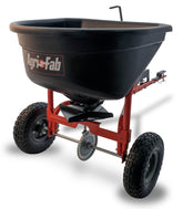 Agri-Fab 45-0527 hopper-spreader ready for uniform seed and fertilizer distribution.