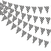 AhfuLife checkered pennant flag closeup shows durable fabric and crisp print for outdoor use.