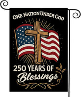 AIBOLYNE 250 Years Blessings flag with cross design for outdoor garden display.