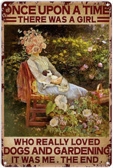 Ainbash garden sign with a girl and dogs, ideal wall decor.