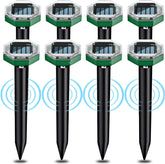 Ainneie Solar-Powered Mole Deterrent 8-pack packaging highlights eco-friendly protection for lawns.