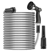 Ainpota metal garden hose exterior view highlights durable stainless steel construction for long-lasting use.