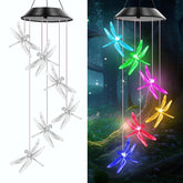 AIONASA Dragonfly solar wind chimes illuminate outdoors with color-changing lights