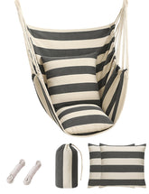 ALLIVING hammock chair indoors with cushions and pillows for cozy lounging