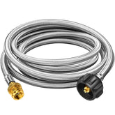 Alloxity 12ft propane hose adapter connected to a 20lb tank for camping use.