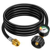 Alloxity 8ft hose with gauge provides clear connection for outdoor cooking.