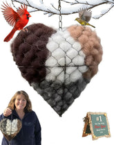 Alpaca fiber nest heart overview showing durable, reusable bird shelter for backyards