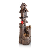 Alpine birdhouse fountain 3-tier design adds rustic yard charm.