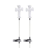 Alpine Corporation cross pathway light stake illuminates the garden walkway at dusk.