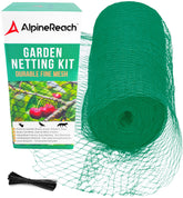 AlpineReach garden netting rolled out over a bed protecting fruit and vegetables from birds