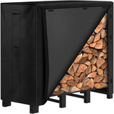 AMAGABELI 4ft firewood rack outdoors keeps logs organized and elevated.