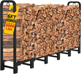 AMAGABELI 6ft firewood rack assembled on a patio, offering organized outdoor storage.