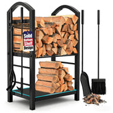 AMAGABELI firewood rack indoors with 2-tier base organizes logs neatly.