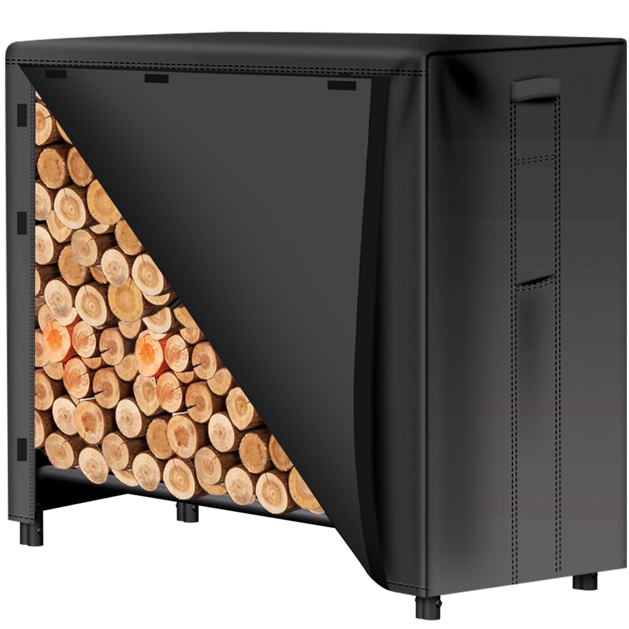 AMAGABELI GARDEN & HOME 4ft firewood cover protecting wood on a rack.