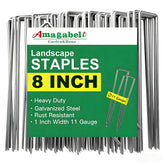 AMAGABELI GARDEN & HOME 8-inch staples securing landscape fabric for durability.