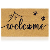 AMARU DOOR MATS Welcome Paws mat at entry with coconut fiber surface for dirt capture