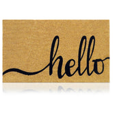 AMARU DOOR MATS Hello Classic 2 front view with coconut fiber surface trapping debris.