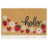 AMARU Hello Strawberries mat front view highlighting natural coconut fiber design