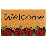 Amaru Ladybugs mat front view with welcoming design and durable coir surface