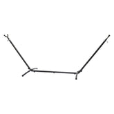 Amazon Basics hammock stand assembly showing quick, easy setup outdoors.