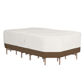 Amazon Basics outdoor cover on rectangular patio set protects from rain and sun.