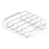 Amazon Basics stainless steel rib rack vertical design for even cooking and smoke.