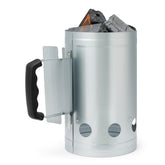 Amazon Basics fire starter chimney, top view, ready to ignite fast coal for grilling.