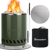 AmazStove table-top fire pit in green ready for outdoor gatherings and ambiance