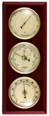 Ambient Weather YG315 cherry finish dial weather station on wall for easy readings
