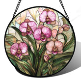 AMDERVEN pink Phalaenopsis orchid stained glass window hanging brightens spaces