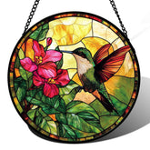 AMDERVEN hummingbird suncatcher with red flowers and green leaves diffuses sunlight beautifully
