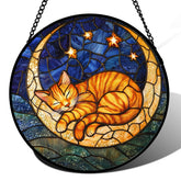 AMDERVEN Orange Moon Sleeping Cat window sun catcher adds warm color to your sunlight-filled room.