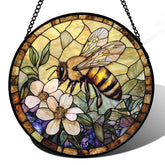 AMDERVEN stained glass sun catcher with vintage bee yellow design adds warm color to windows.