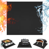 Amerbro grill mat under a tabletop grill protects surface from heat and spills