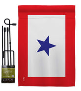 Americana blue star deployment flag with pole stand for durable outdoor display.